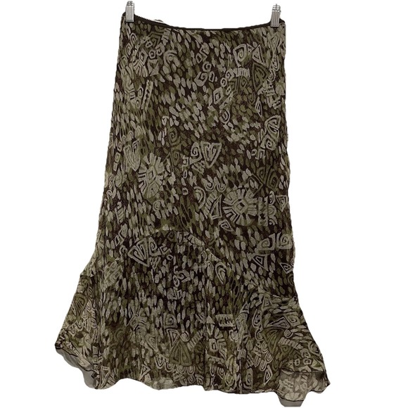 jonathan martin Dresses & Skirts - Jonathan Martin Silk Midi Skirt Womens M Brown Green Y2K Boho Earthy Whimsigoth